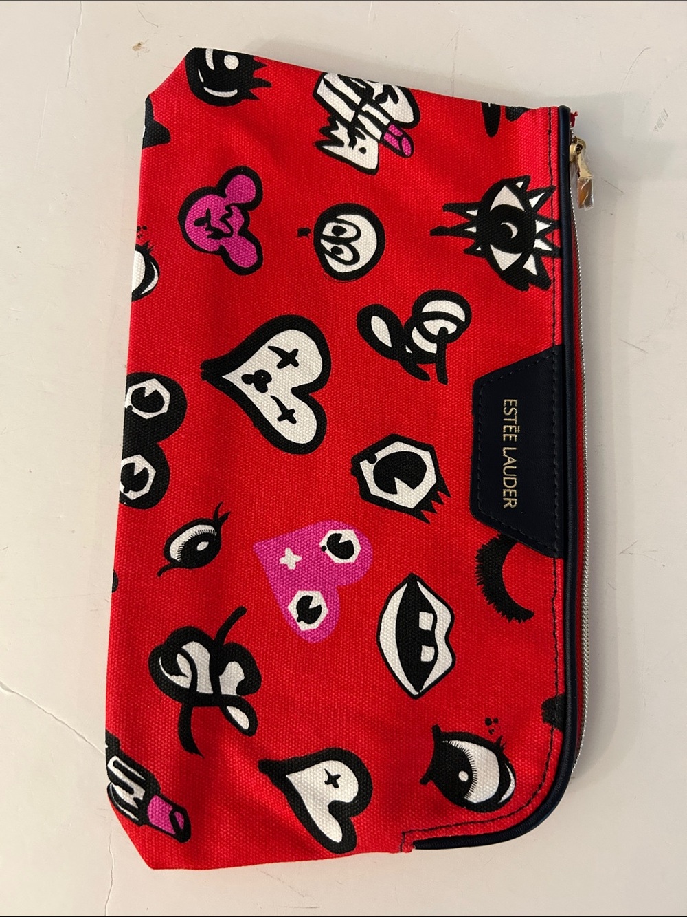 Estee Lauder Red Cosmetic Pouch with Black & White Accents angel lipstick Mickey